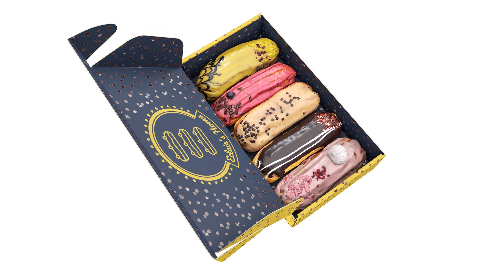 3D Eclairs in a box https://p.turbosquid.com/ts-thumb/Ig/STUGdq/rW/004/jpg/1765196688/1920x1080/fit_q87/abc69d190b8c34fc6efa2045979ed551ad093b85/004.jpg