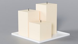 3 Cream Yellow Squire Candles 3D Model StemCell UV 4K PBR Textures