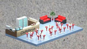 low-poly isometric cafe zone 3D model