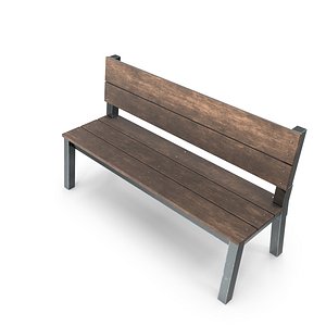 3D Weathered Outdoor Park Bench