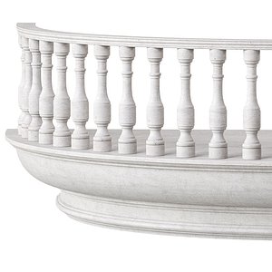 3D Classic Marble Arched Balcony with Petite Balusters and Curved Elegance model