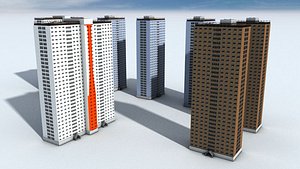 3d model red road flats blocks