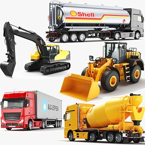 3D Five Detailed Heavy Trucks