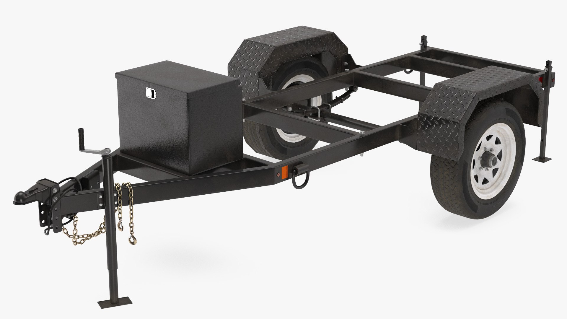 Heavy Duty 2 Wheel Trailer Rigged 3D model preview