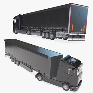 Mercedes 600 Long Haul Semi With Trailer Black Rigged