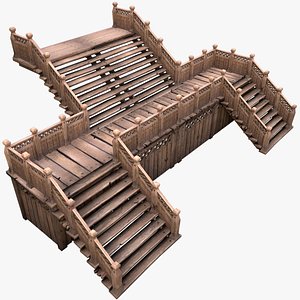 Medieval Wooden Steps Flight of Stairs 3D model