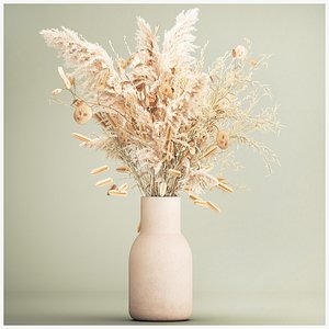 Bouquet of dried flowers in a vase of pampas grass branches reeds 289 3D