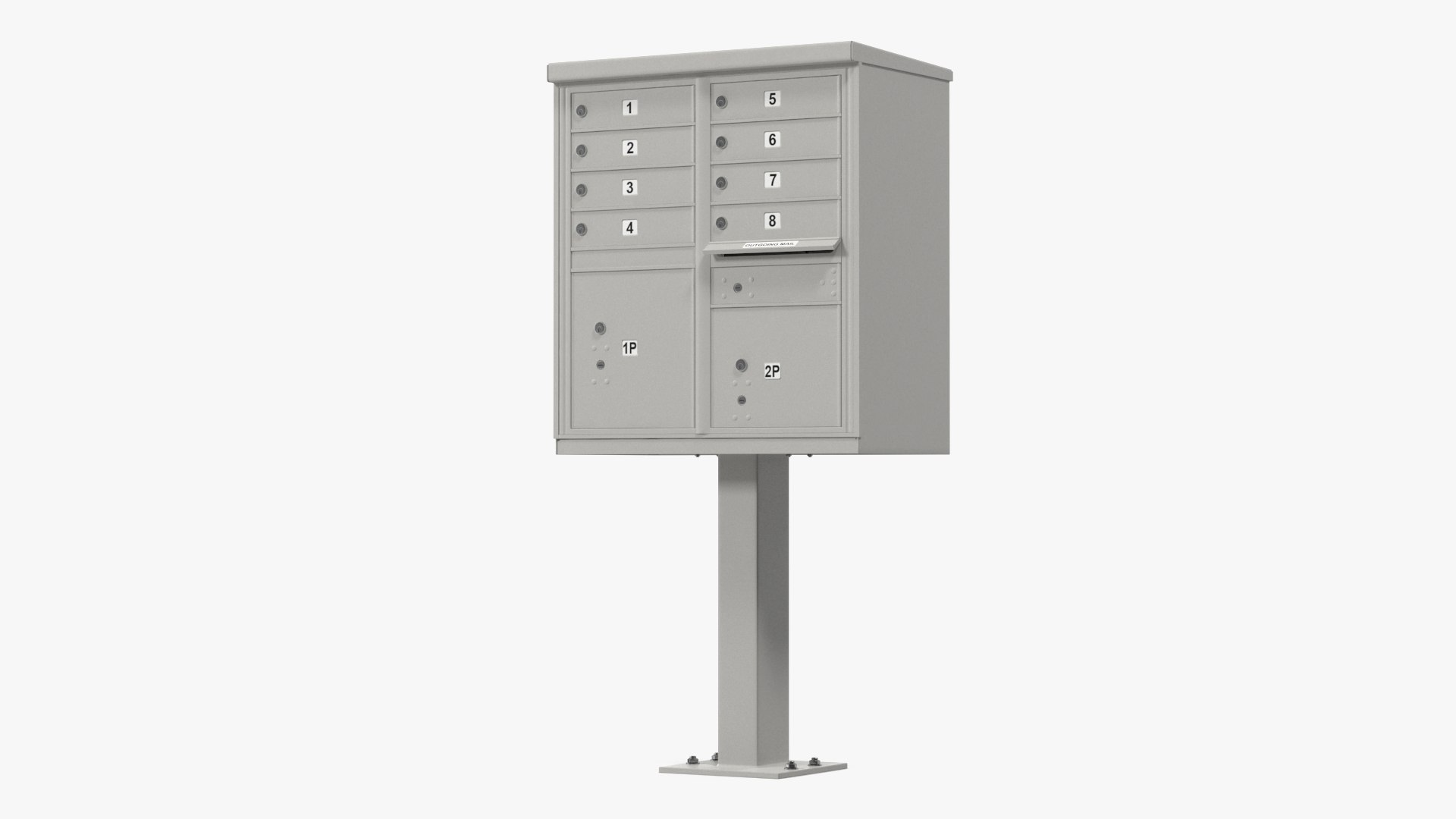 Grey Eight Door Two Parcel Cluster Mailbox 3D model preview