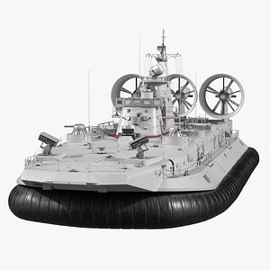 3D Amphibious Landing Ship on Air Cushion with Deck Ramp Gray Rigged for Cinema 4D model