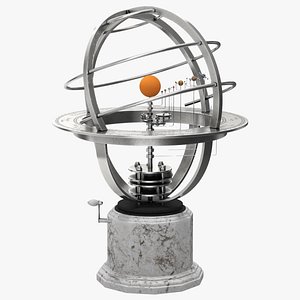3D Silver Solar System Orrery with Marble Base Rigged for Cinema 4D