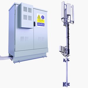 3D Wall Cell Tower Station 61 and Base Station Box SET