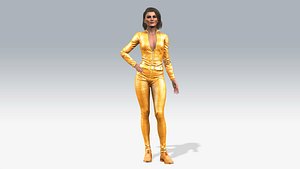 3D Stylized Female Character in Golden Bodysuit