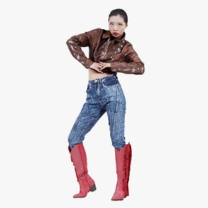 3D model Asian Woman Wearing Red Boots 009 Remastered