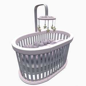 3D Pink and White Baby Bed model