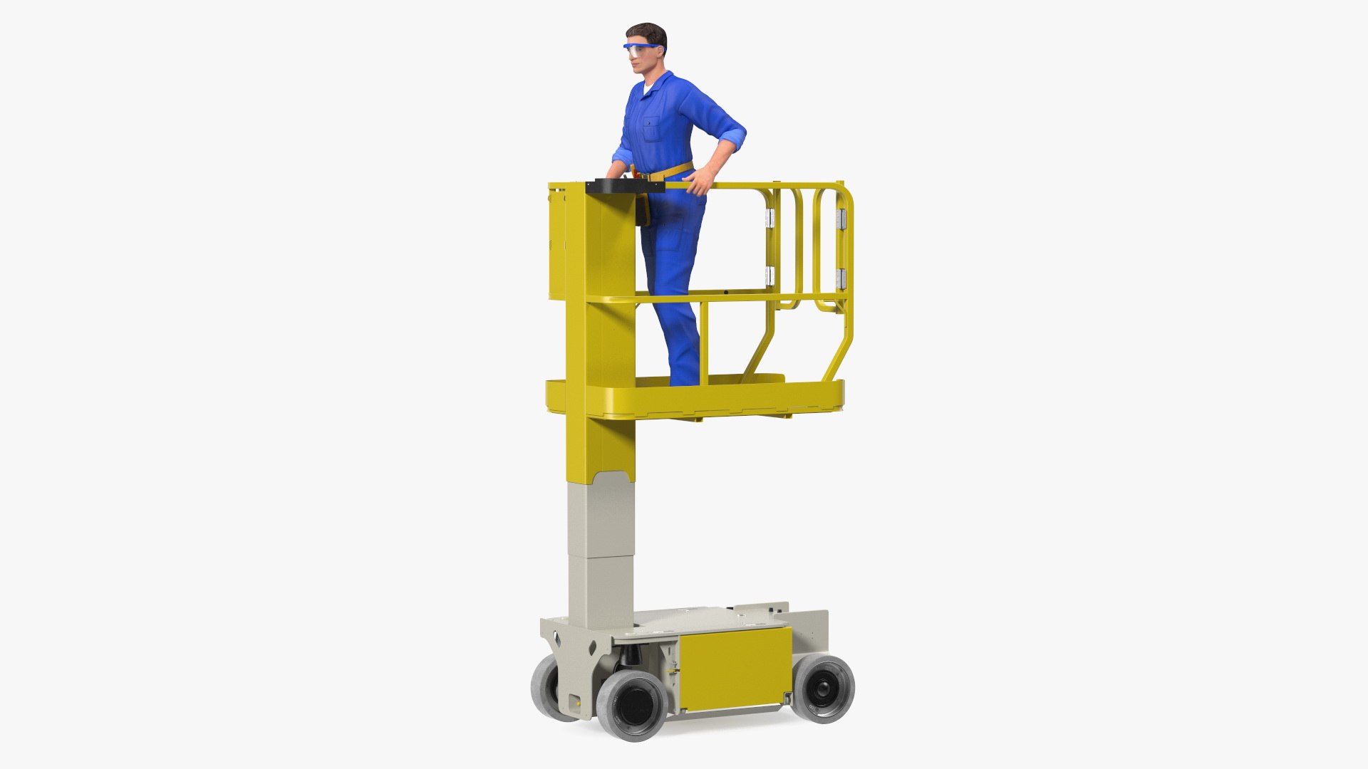 Electrician with Vertical Mast Lift Rigged for Cinema 4D 3D model preview