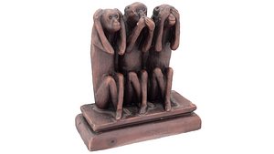 Three Monkeys Figurine - High and Low Poly versions