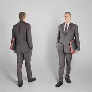Man in black suit walking with folder 301 3D model