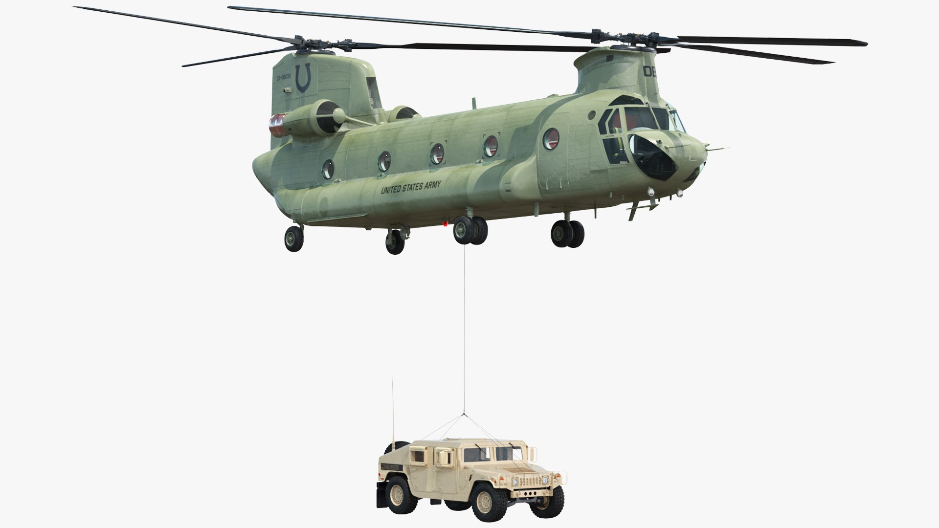 US Army Transport Helicopter With Humvee M1151 Rigged 3D model preview
