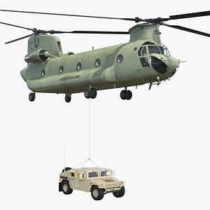 US Army Transport Helicopter With Humvee M1151 Rigged model