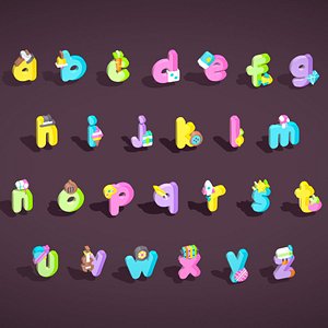 Toon Alphabets - Low Poly Cartoon Pack 3 - Kids Learning 3D Assets - Letters