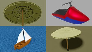 3xPack Thatch umbrella Sailboat and Jet