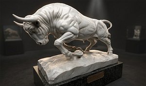 Majestic Charging Bull Marble Sculpture Dynamic 3D model