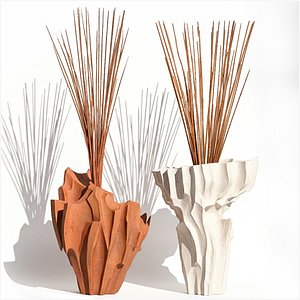 3D Bouquet dried branches terracotta vase stone decor new model