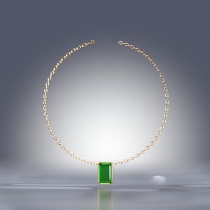 Luxury Gold Chain Necklace with Emerald Green Pendant 3D model