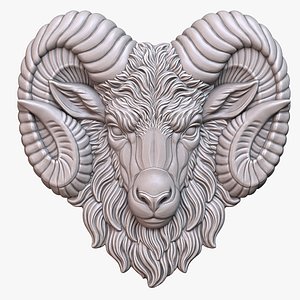 Aries Ram Head Medallion relief sculpture 3D model