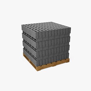 Wooden Pallet with Brick 1 3D model