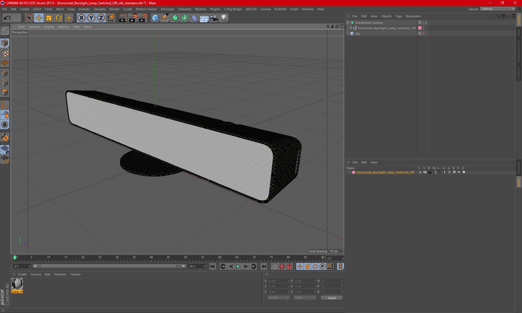 Horizontal Backlight Lamp Switched Off 3D Model - TurboSquid 2202492