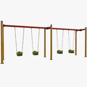 3D Playground Metal Four Swings - 01