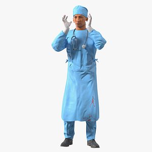 3D Blood Stained Surgeon Doctor Rigged for Cinema 4D