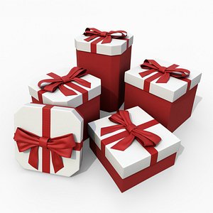 3D Gift Boxes - 5-Pack with Fixed Ribbon Bow model