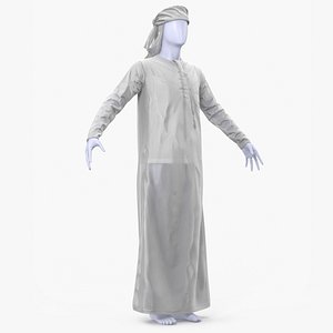 Omani Thobe with Keffiyeh on Mannequin White 3D model