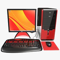 Desktop Computer Red 3D Model