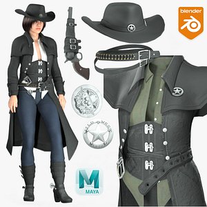 Realistic Rigged CowBoy Girl Character 3D Model 3D
