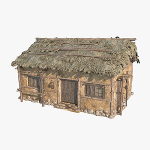 Asian ancient thatched cottage 3D model
