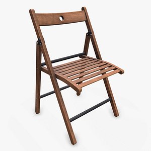 3D Old Wooden Folding Chair low-poly PBR model