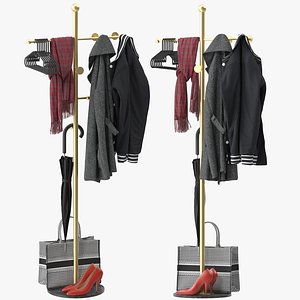 Metal Coat Rack Free Standing 3D