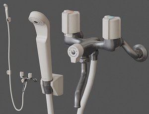 Low-Poly Japanese Shower Faucet Set