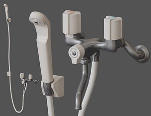 Low-Poly Japanese Shower Faucet Set