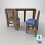 Table en bois arabe avec chaises coussinées bleues