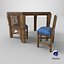 Table en bois arabe avec chaises coussinées bleues