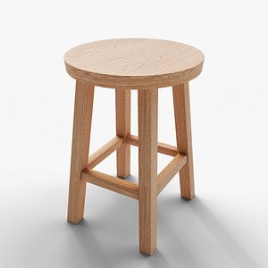 Wooden Kitchen Stool - Small Furniture 3D