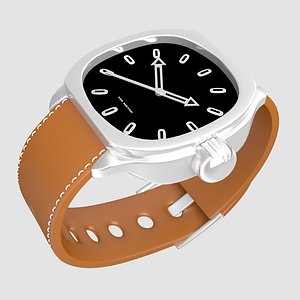 3D Leather Strap Silver Watch model