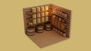 3D a barn with food in a toy style Low-poly 3D model