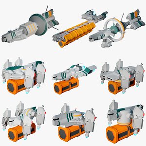 3D Cartoon Rigged Cargo Spaceships X9 Lowpoly Sci-Fi Package PBR