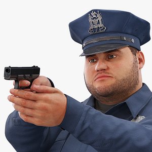 3D Overweight NYPD Officer Aiming Handgun Fur for Cinema 4D