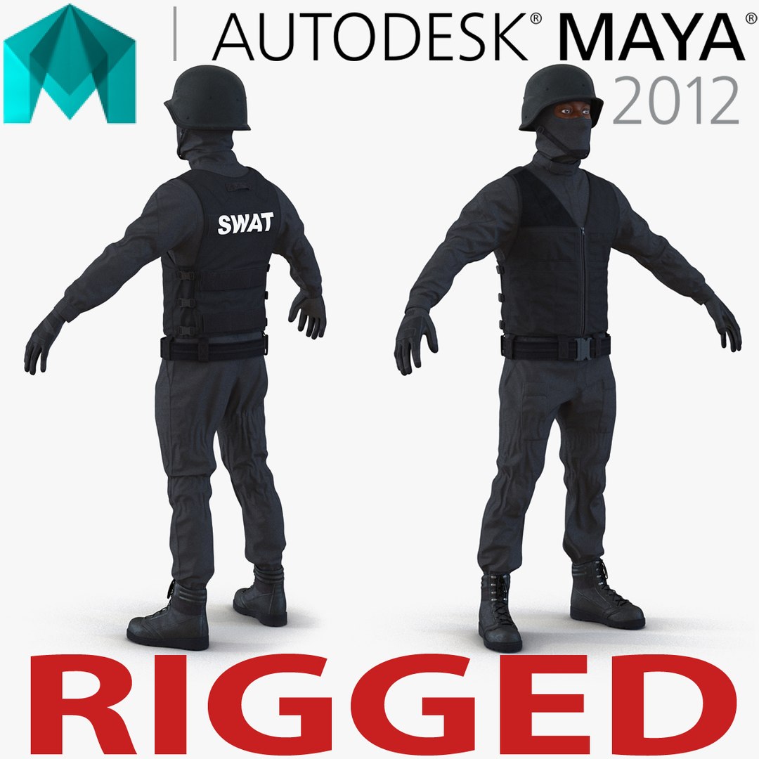 SWAT Man Afro American Rigged 3 for Maya 3D Model 3D model preview